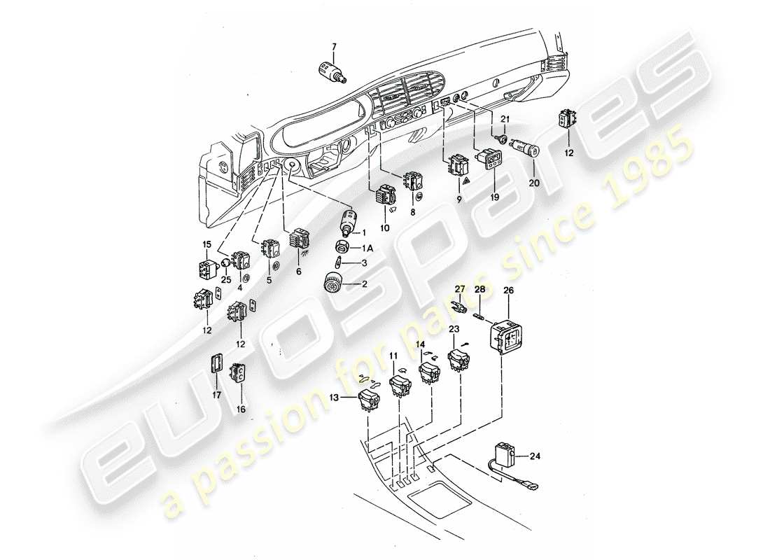 porsche 1992 (968) schalter - umgebungstemperaturanzeige - uhr ersatzteildiagramm