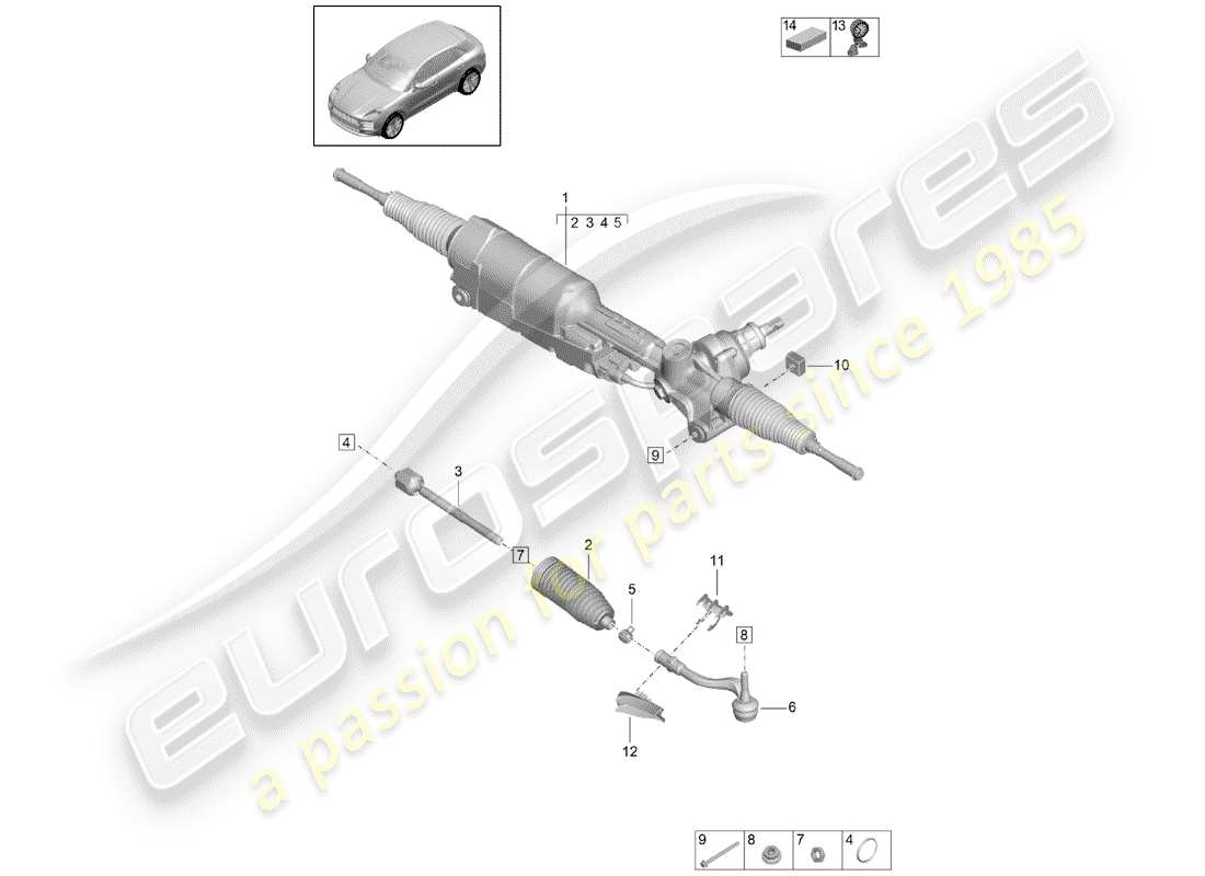 porsche 2019 (macan) lenkgetriebe teilediagramm