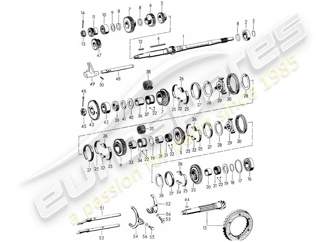 porsche 1958 (356/356a) zahnräder und wellen - für - getriebe ersatzteildiagramm