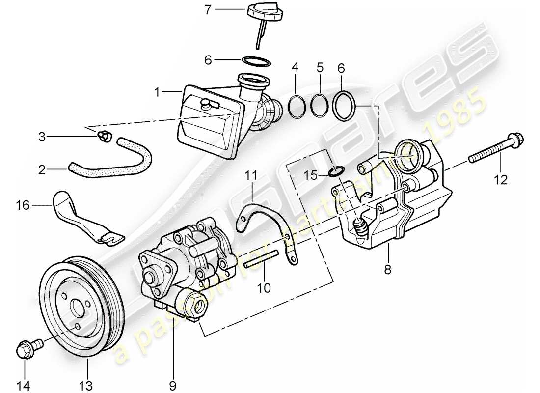 porsche 2000 (986 boxster) servolenkung - servolenkpumpe - für servolenkung - behälter ersatzteildiagramm