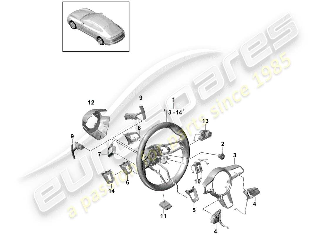 porsche 2020 (panamera 971-1) lenkrad teilediagramm