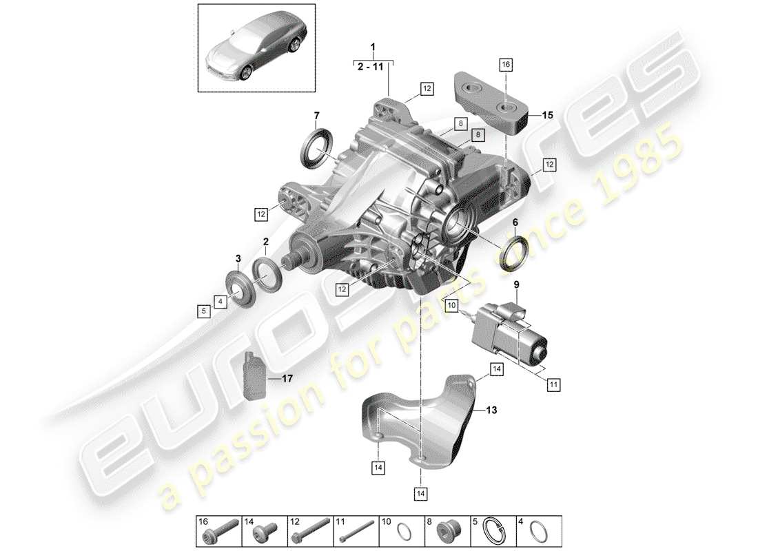 porsche 2020 (panamera 971-1) hinterachsdifferential ersatzteildiagramm