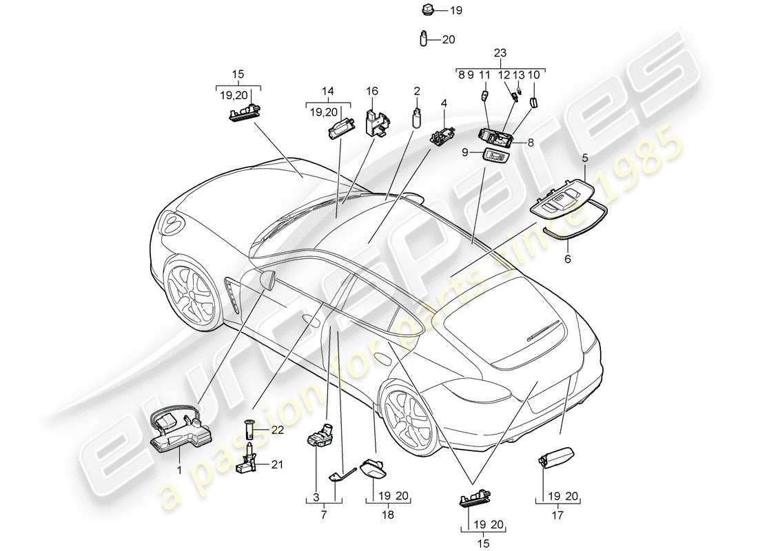 porsche 2016 (panamera 970) innenleuchten ersatzteildiagramm