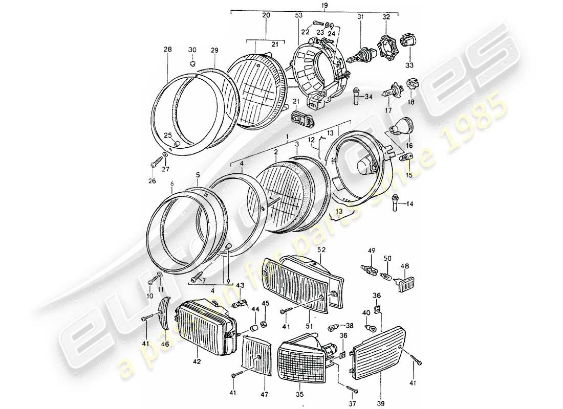 porsche 1992 (964) scheinwerfer-teilediagramm