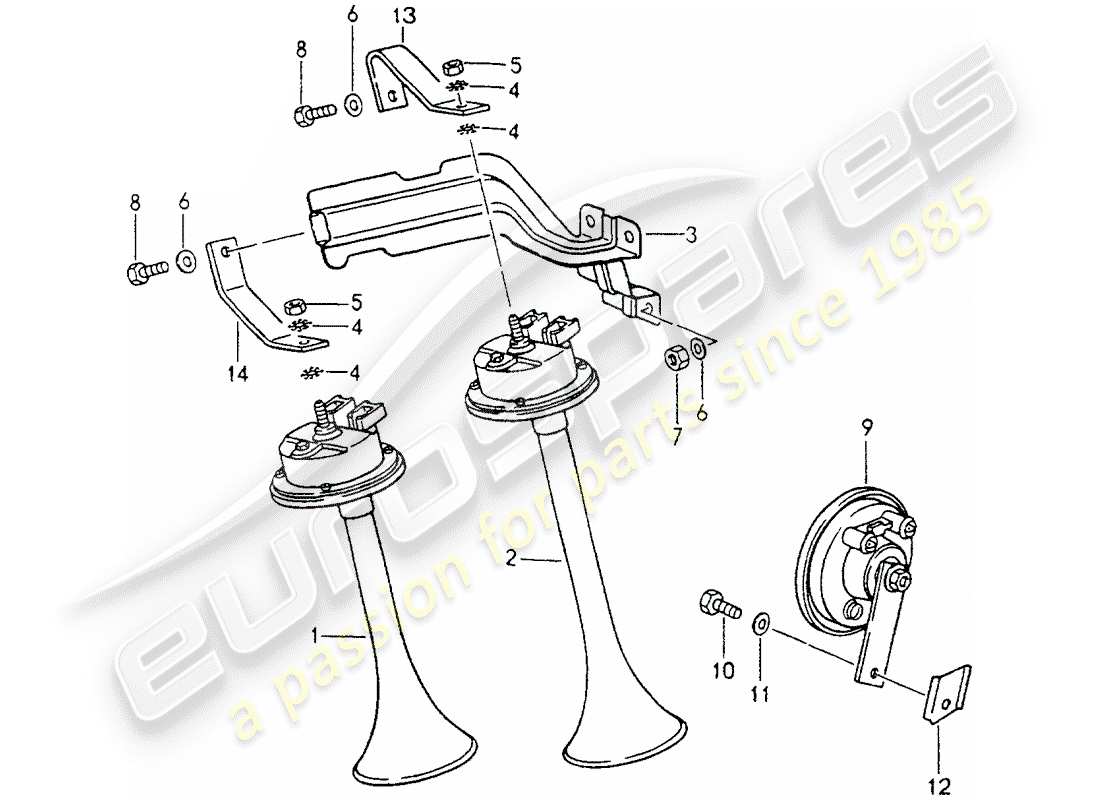 porsche 1994 (964) horn-ersatzteildiagramm