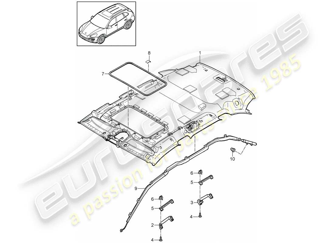 porsche 2018 (cayenne e2 92a) dachverkleidung teilediagramm