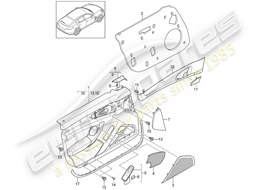 porsche 2014 (panamera 970) türplatte teilediagramm