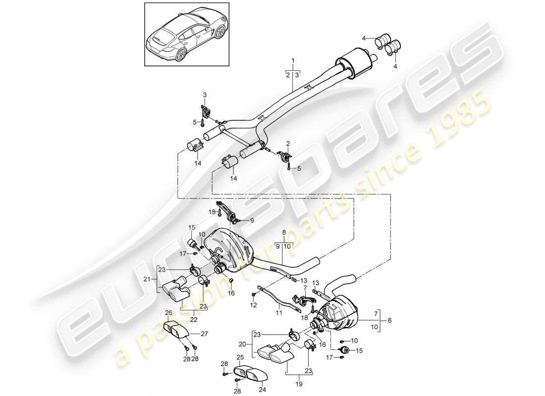 porsche 2014 (panamera 970) auspuffanlage teilediagramm