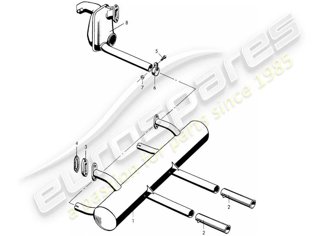 porsche 1959 (356/356a) auspuffanlage - f >> 101 692 - f >> 150 000 - f >> 83 791 teilediagramm