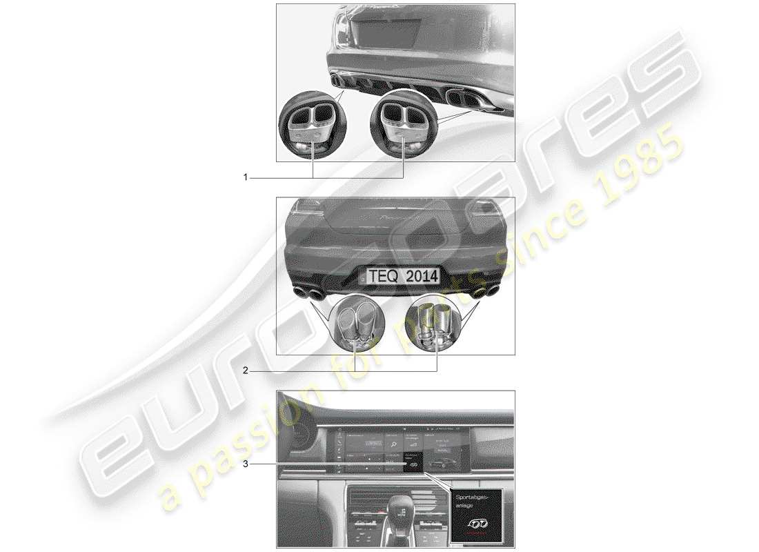 porsche 2020 (tequipment panamera) auspuffanlage teilediagramm