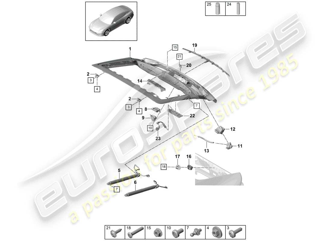 porsche 2018 (panamera 971-1) hinterer kofferraumdeckel - teilediagramm