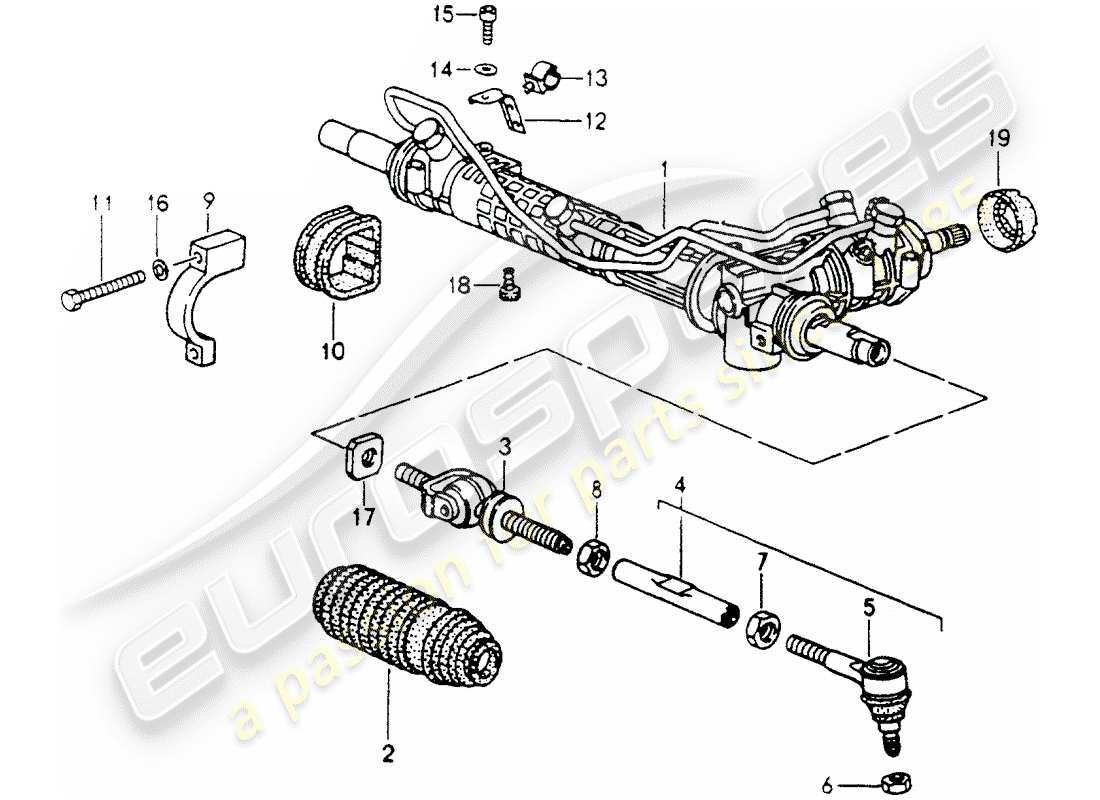 porsche 1994 (964) lenkgetriebe - lenkungsteile ersatzteildiagramm
