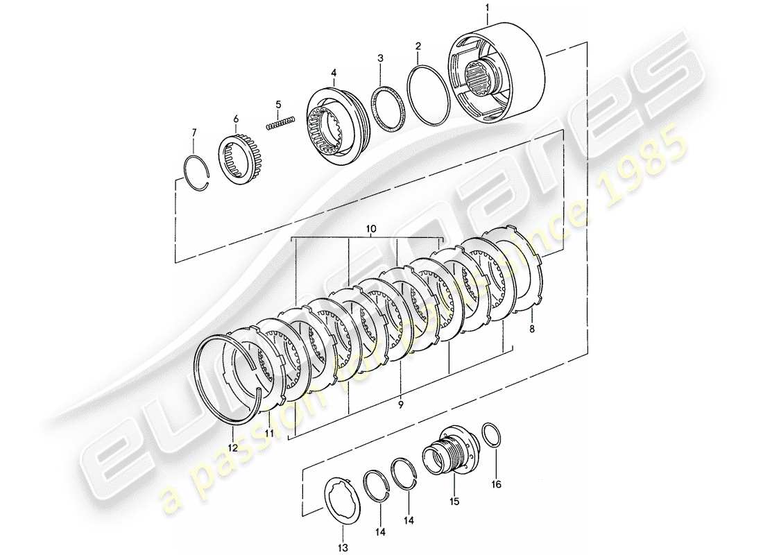 porsche 1988 (928) automatikgetriebe - kupplung - k 2 ersatzteildiagramm