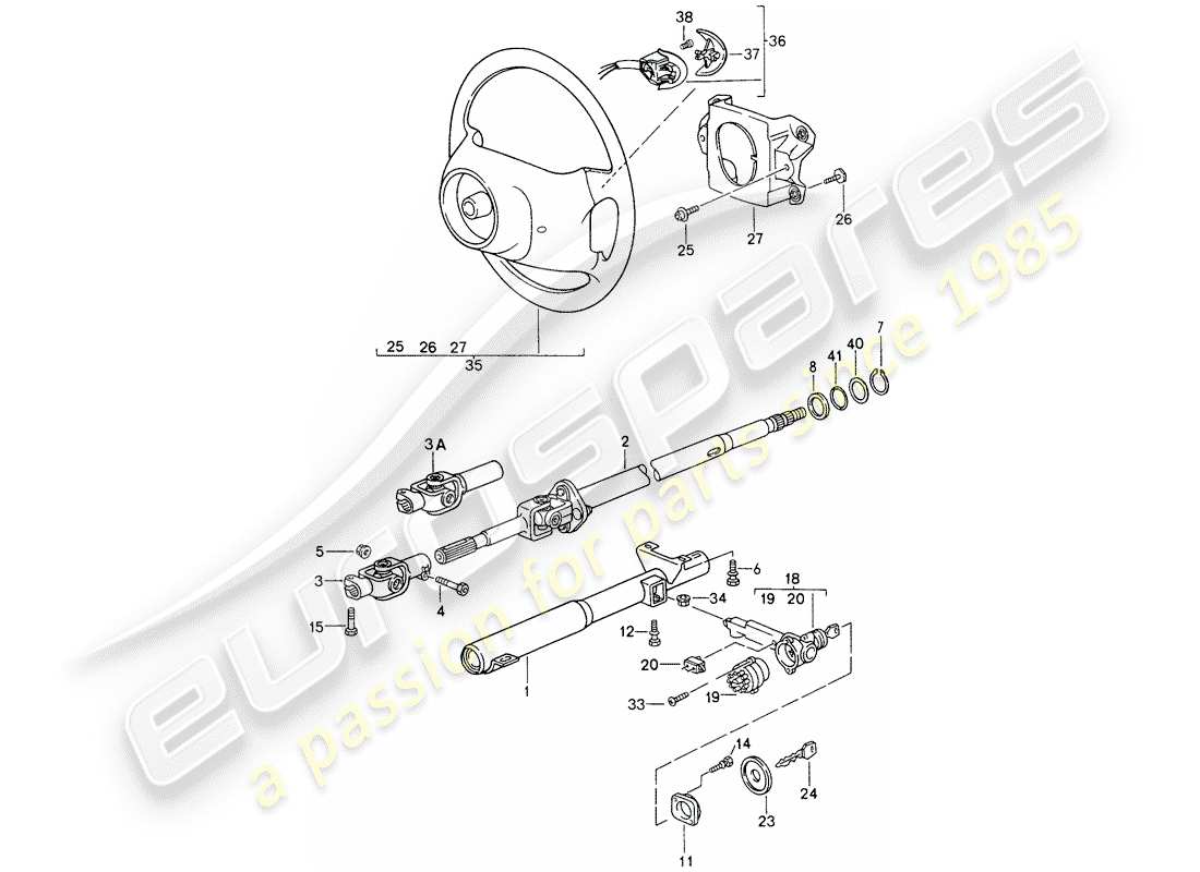 porsche 1994 (993) lenkschutzrohr - zwischenlenkwelle - lenkräder ersatzteildiagramm