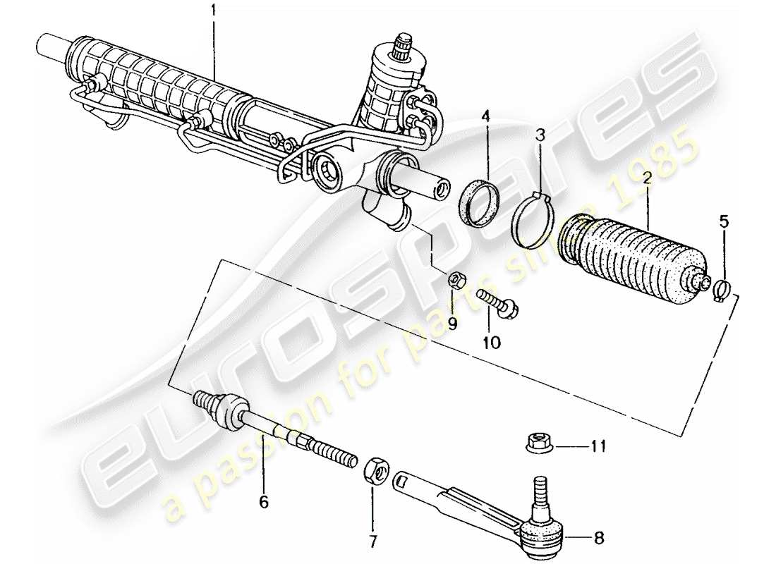 porsche 1998 (996) servolenkung - lenkgetriebe - teilediagramm
