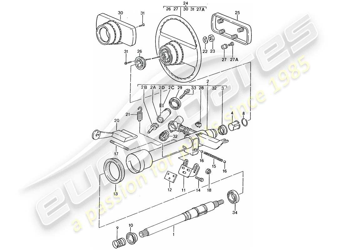 porsche 1986 (928) lenkung - lenkrad ersatzteildiagramm