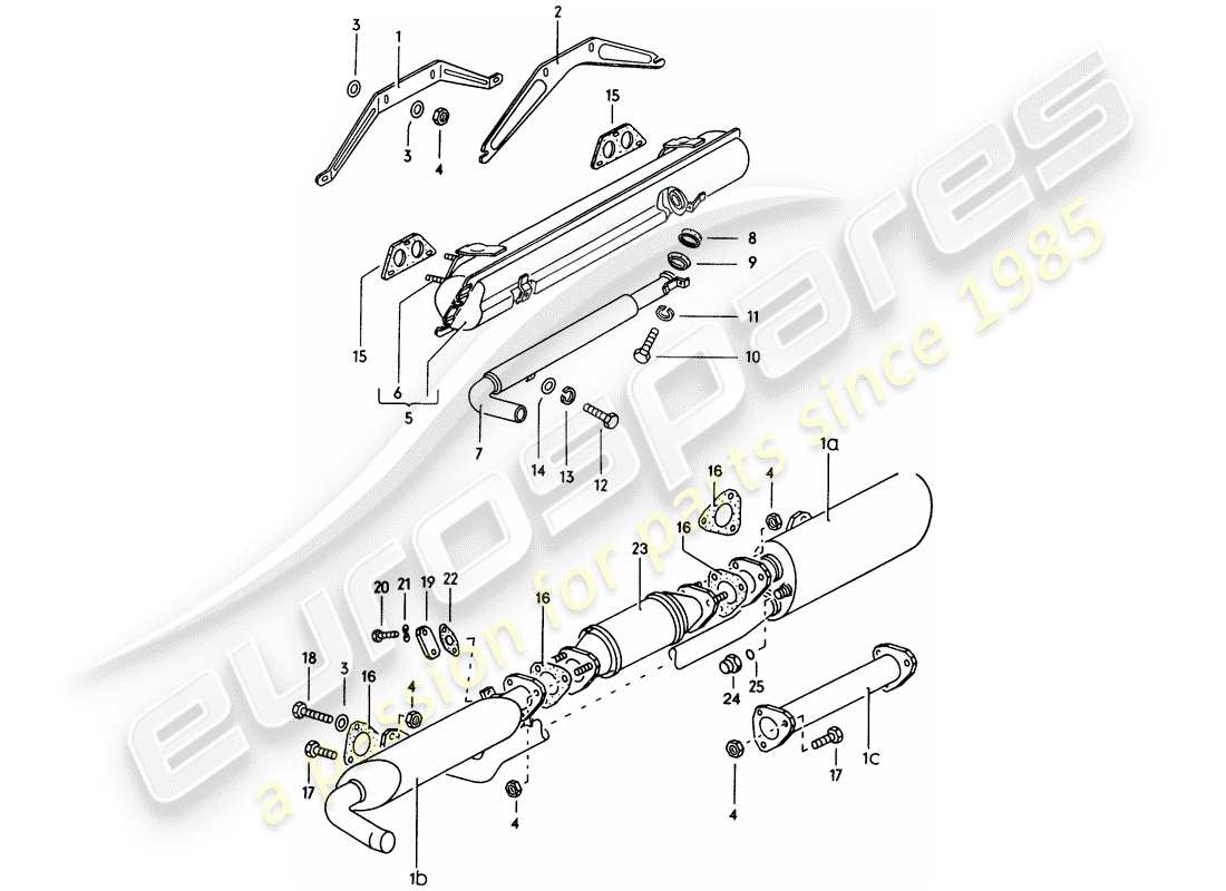 porsche 1973 (914) auspuffanlage – schalldämpfer teilediagramm