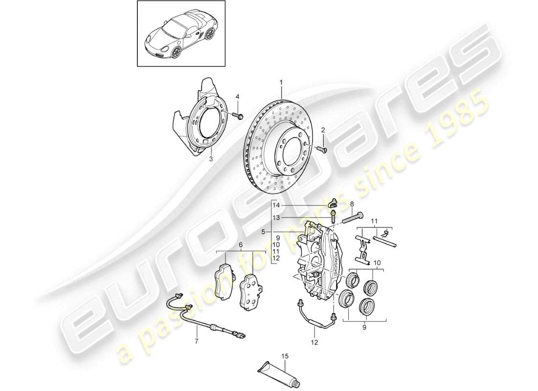 porsche 2011 (987 boxster) scheibenbremse hinterachse teilediagramm