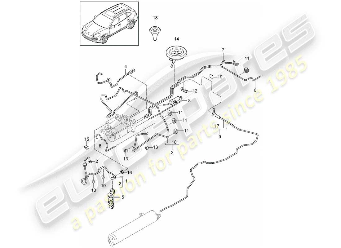 porsche 2014 (cayenne e2 92a) selbstnivellierendes system - teilediagramm