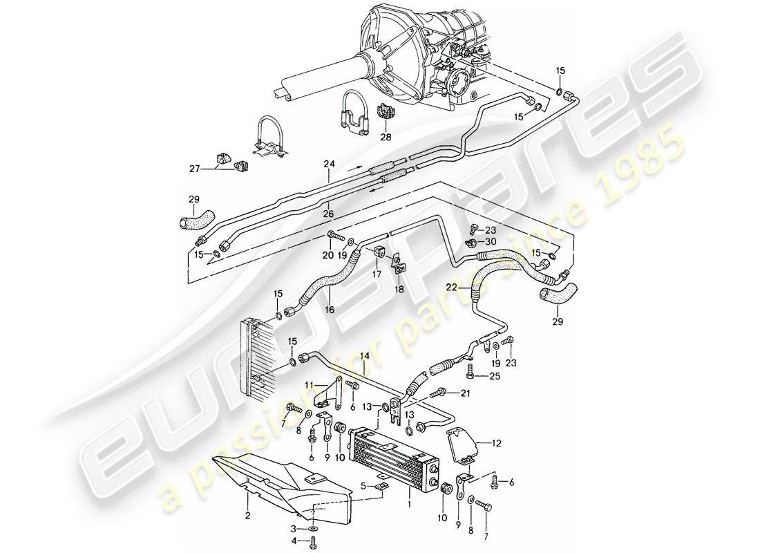 porsche 1992 (968) tiptronic - atf-kühler - atf-leitungen ersatzteildiagramm