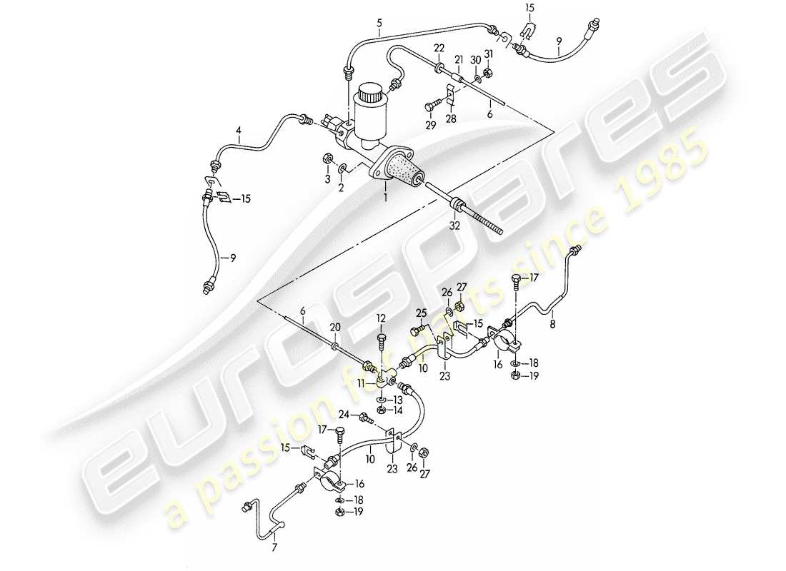 porsche 1950 (356/356a) hauptbremszylinder - und - bremsleitungen ersatzteildiagramm