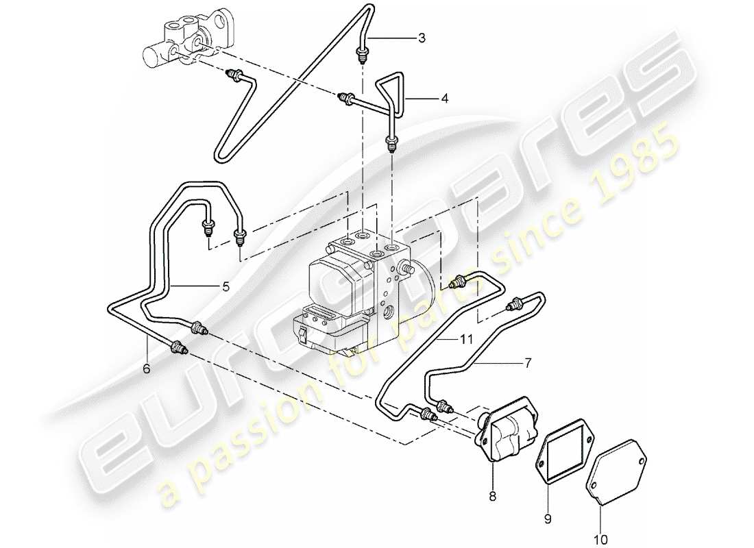 porsche 2004 (996 turbo / gt2) bremsleitungen - vorderes ende ersatzteildiagramm