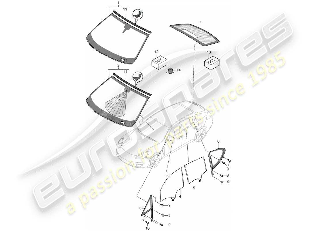 porsche 2014 (panamera 970) fensterverglasung ersatzteildiagramm