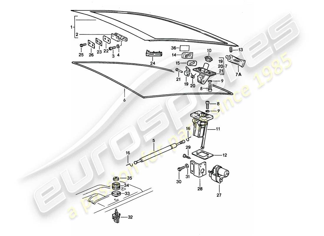 porsche 1988 (928) hinterer kofferraumdeckel - einbauteile teilediagramm