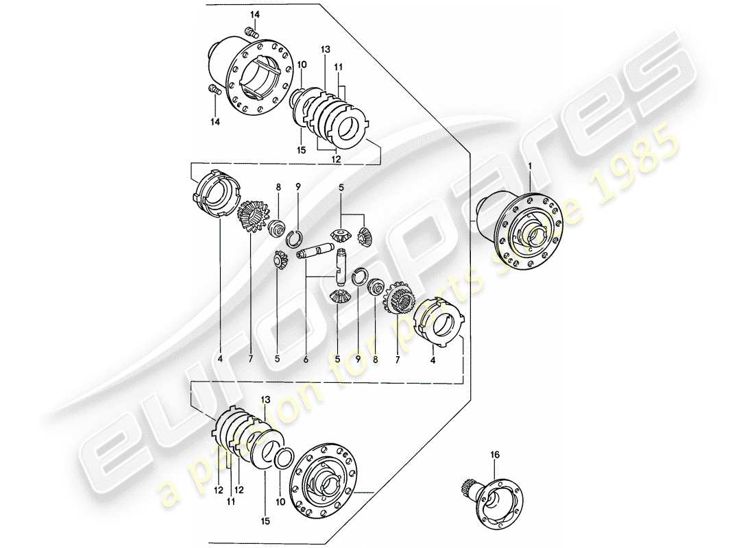 porsche 1986 (911) sperrdifferenzial teilediagramm
