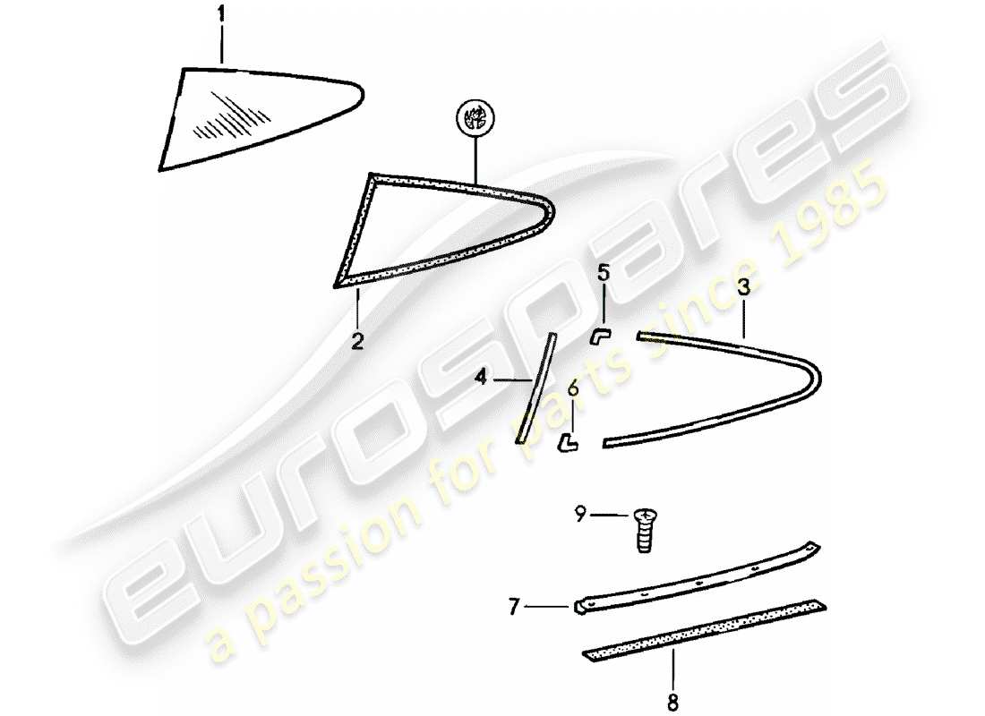 porsche 1981 (911) fensterverglasung ersatzteildiagramm