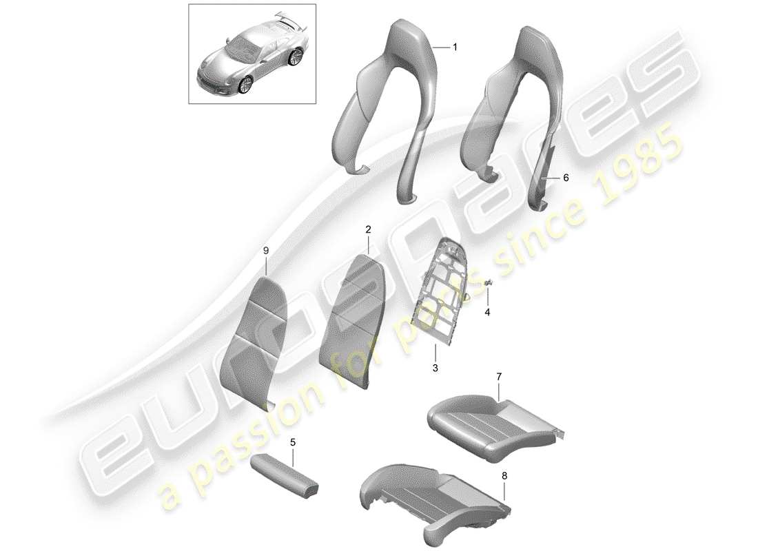 porsche 2015 (991-1 r/gt3/rs) schaumteil teilediagramm