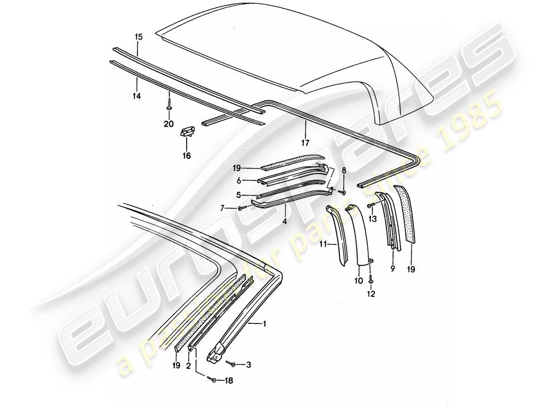 porsche 1995 (968) seal strip ersatzteildiagramm