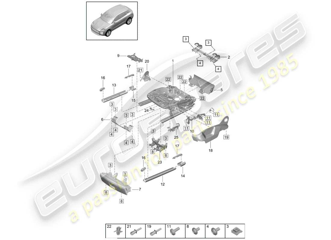 porsche 2020 (macan) rahmen für sitz ersatzteildiagramm