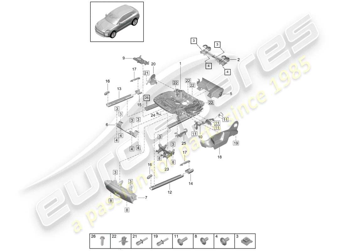porsche 2019 (macan) rahmen für sitz ersatzteildiagramm