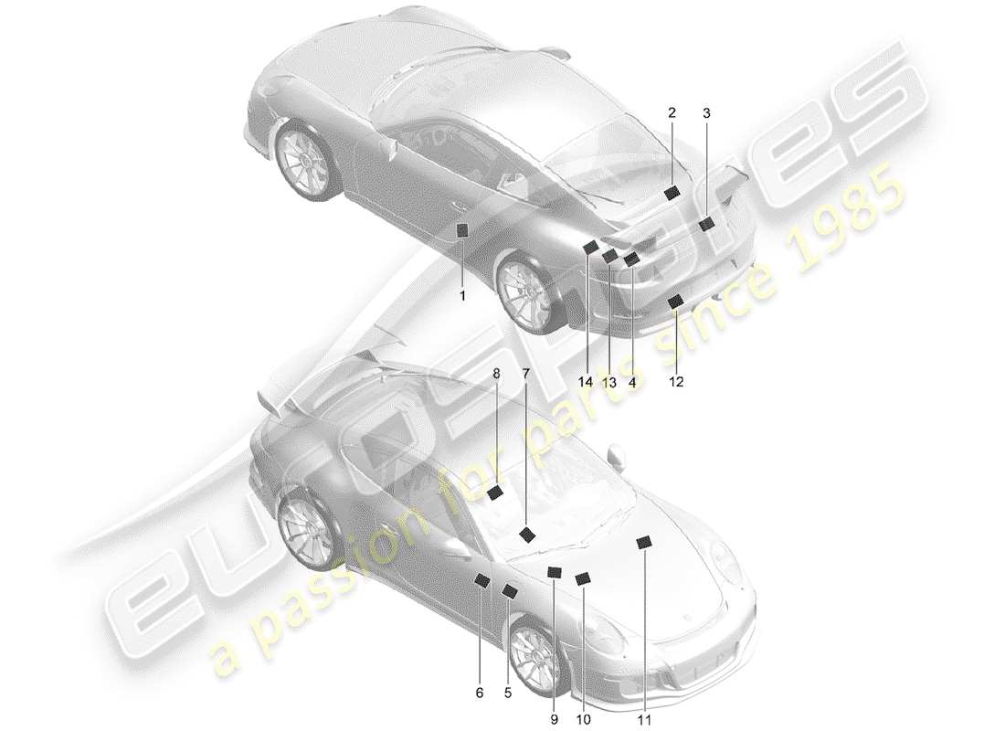 porsche 2015 (991-1 r/gt3/rs) schilder/hinweise teilediagramm