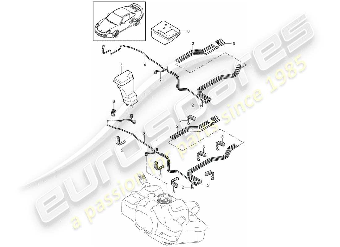 porsche 2012 (997-2 turbo / gt2 rs) kraftstoffsystem teilediagramm