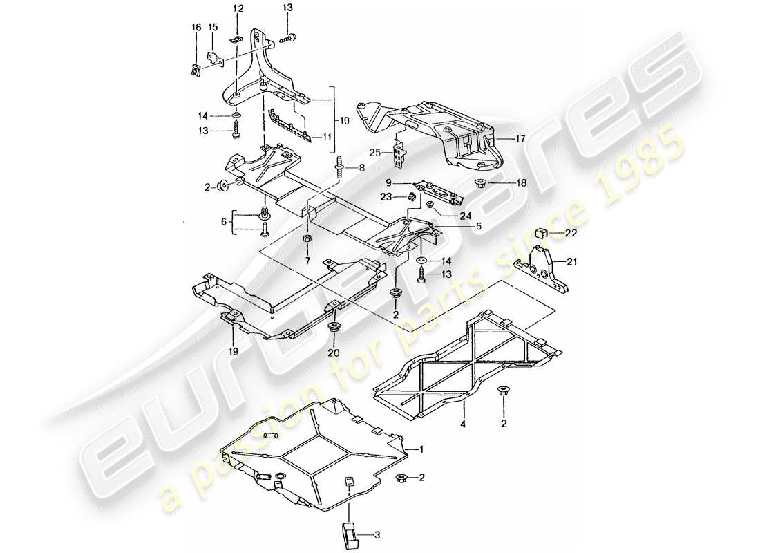 porsche 2001 (986 boxster) unterbodenverkleidung ersatzteildiagramm