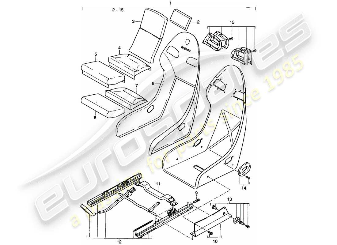 porsche 2001 (996 turbo / gt2) sitz - perlon velours teilediagramm