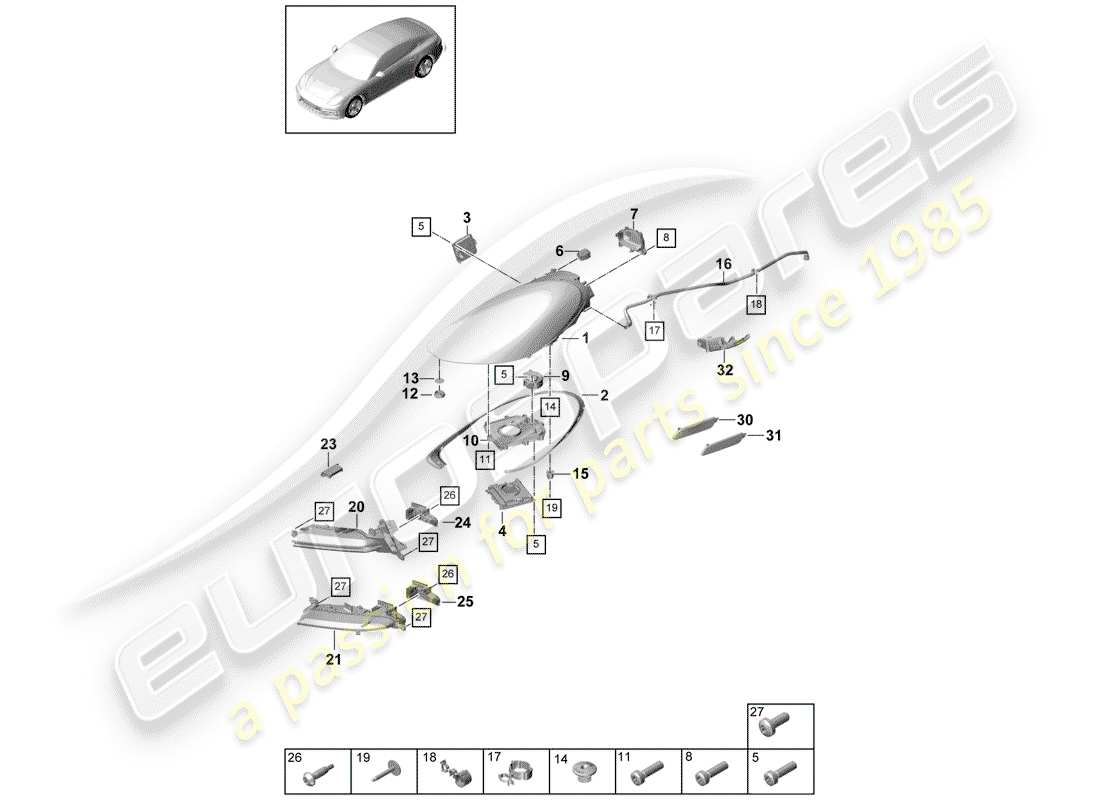 porsche 2019 (panamera 971-1) led-scheinwerfer-ersatzteildiagramm
