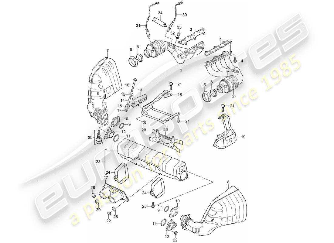 porsche 2010 (997-2 gt3) auspuffanlage teilediagramm