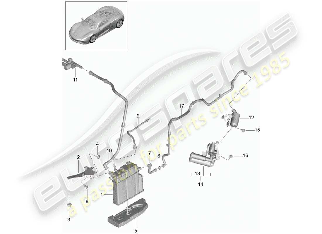 porsche 2015 (918 spyder) verdunstungsbehälter - teilediagramm