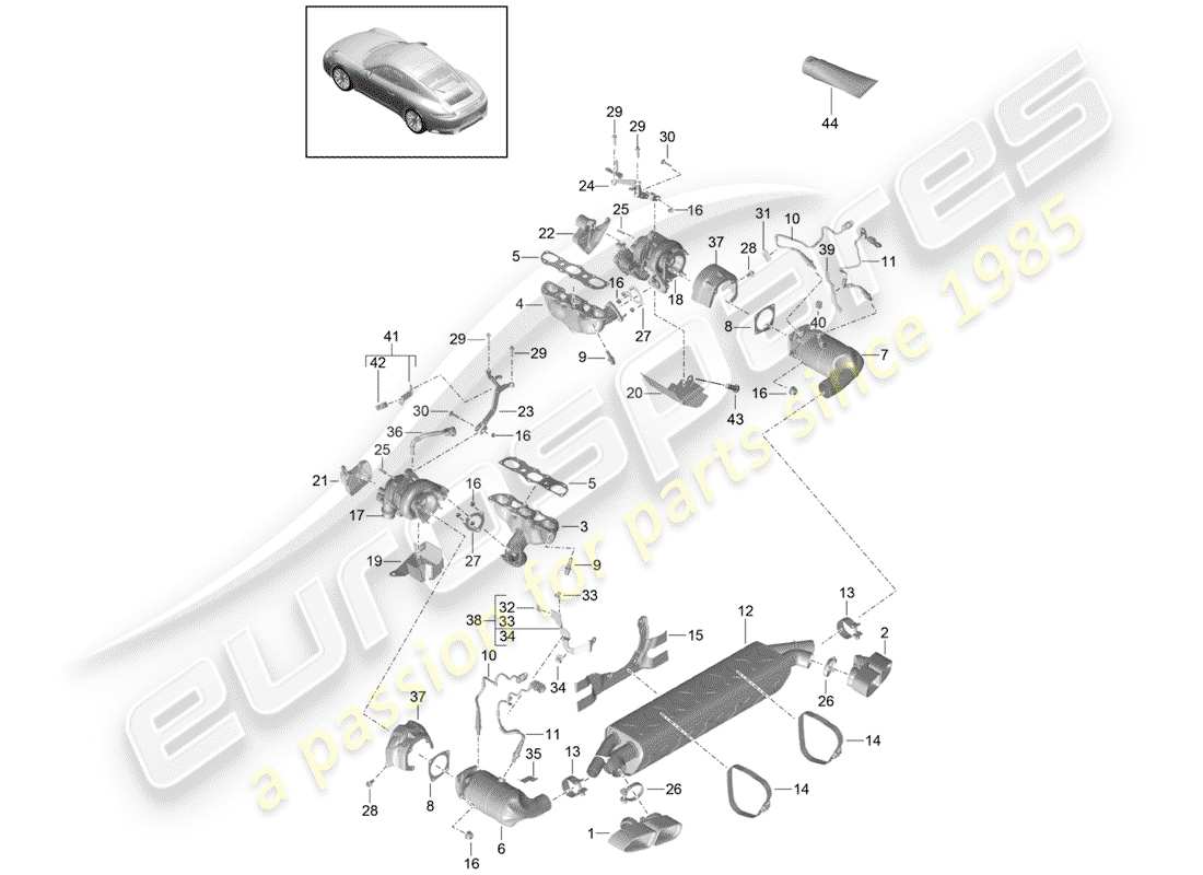 porsche 2014 (991-1 turbo) auspuffanlage teilediagramm