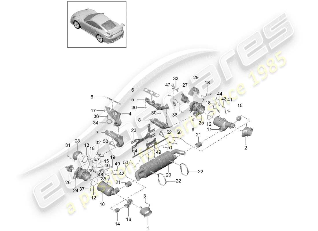 porsche 2014 (991-1 turbo) auspuffanlage teilediagramm
