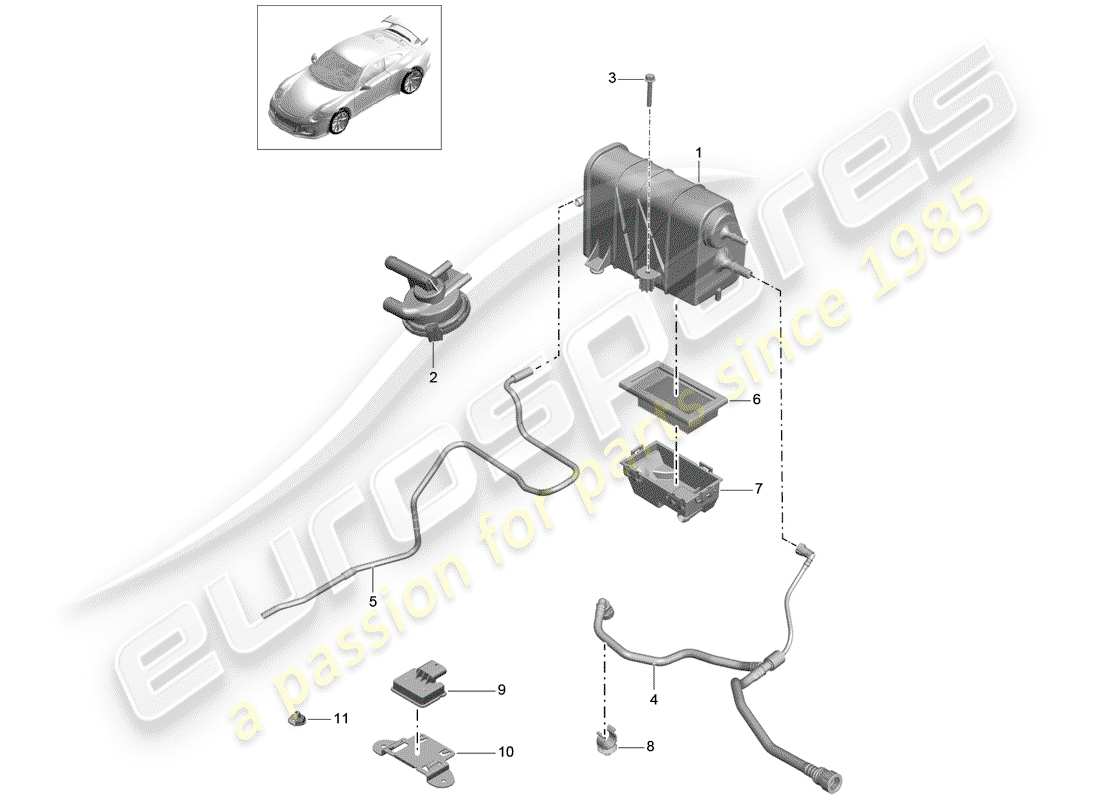porsche 2017 (991-2 r/gt3/rs) verdunstungsbehälter - teilediagramm