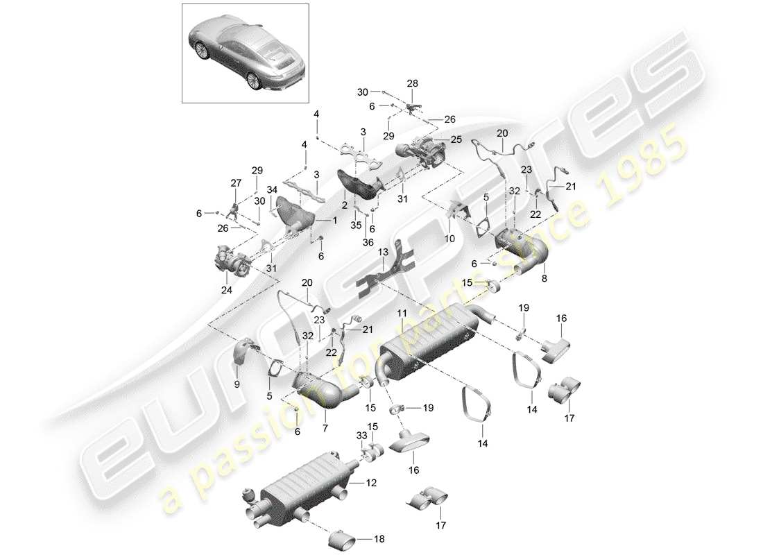 porsche 2020 (991-2) auspuffanlage teilediagramm