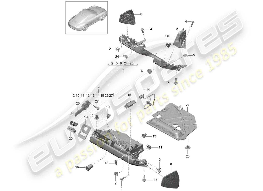 porsche 2012 (991-1) handschuhfach-ersatzteildiagramm