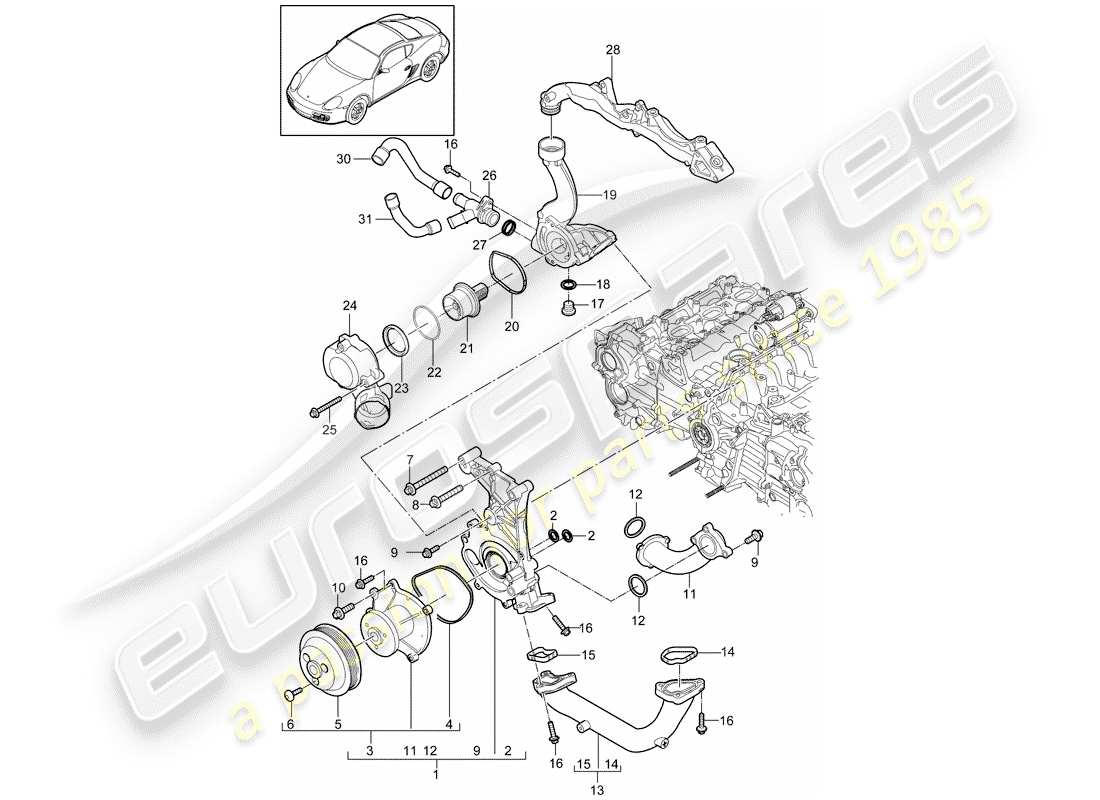 porsche 2011 (987 cayman) wasserpumpe teilediagramm