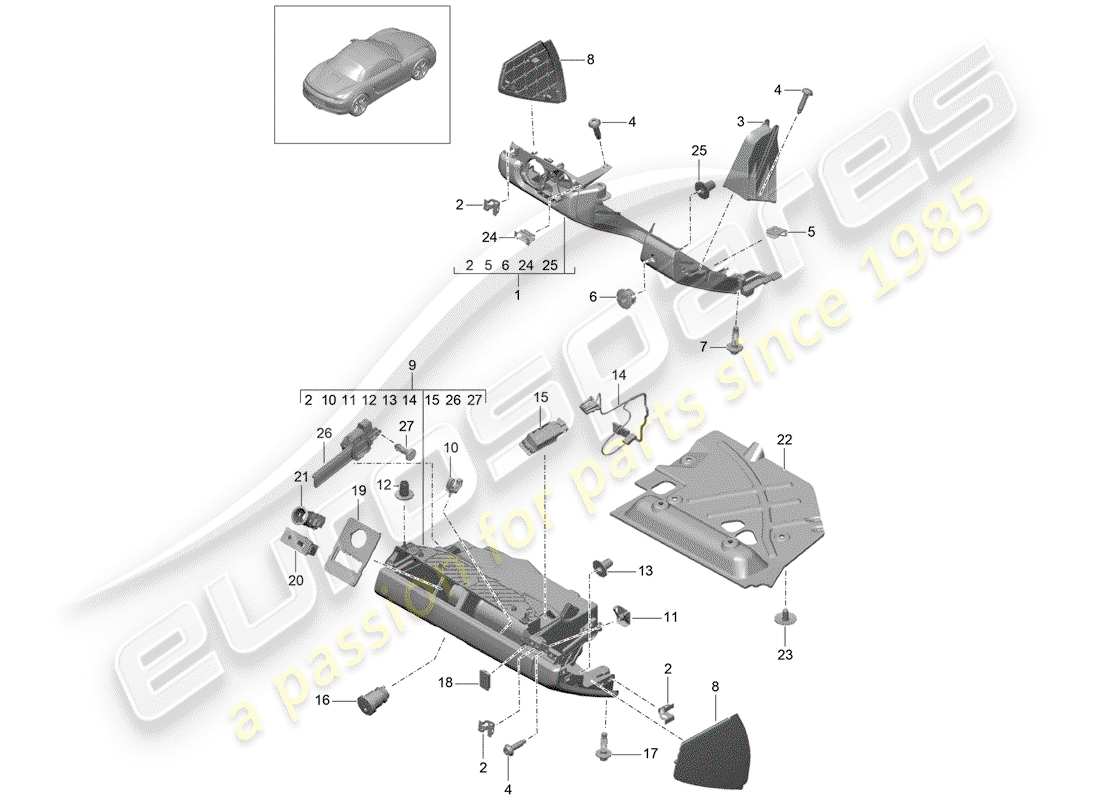 porsche 2016 (981 boxster) handschuhfach-ersatzteildiagramm