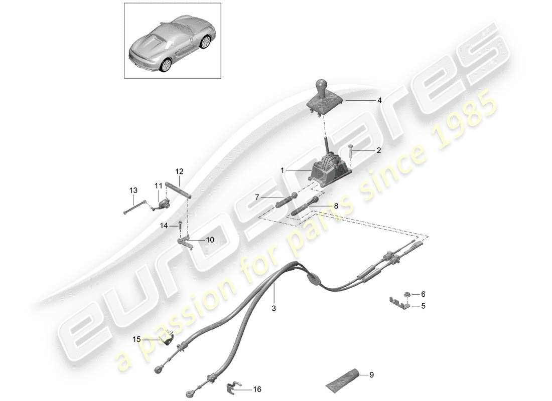 porsche 2016 (981 boxster spyder) getriebesteuerung - teilediagramm