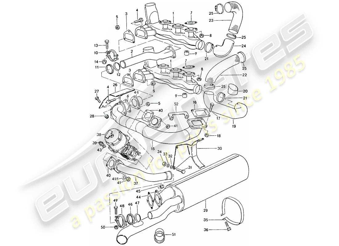 porsche 1976 (911 turbo) auspuffanlage teilediagramm